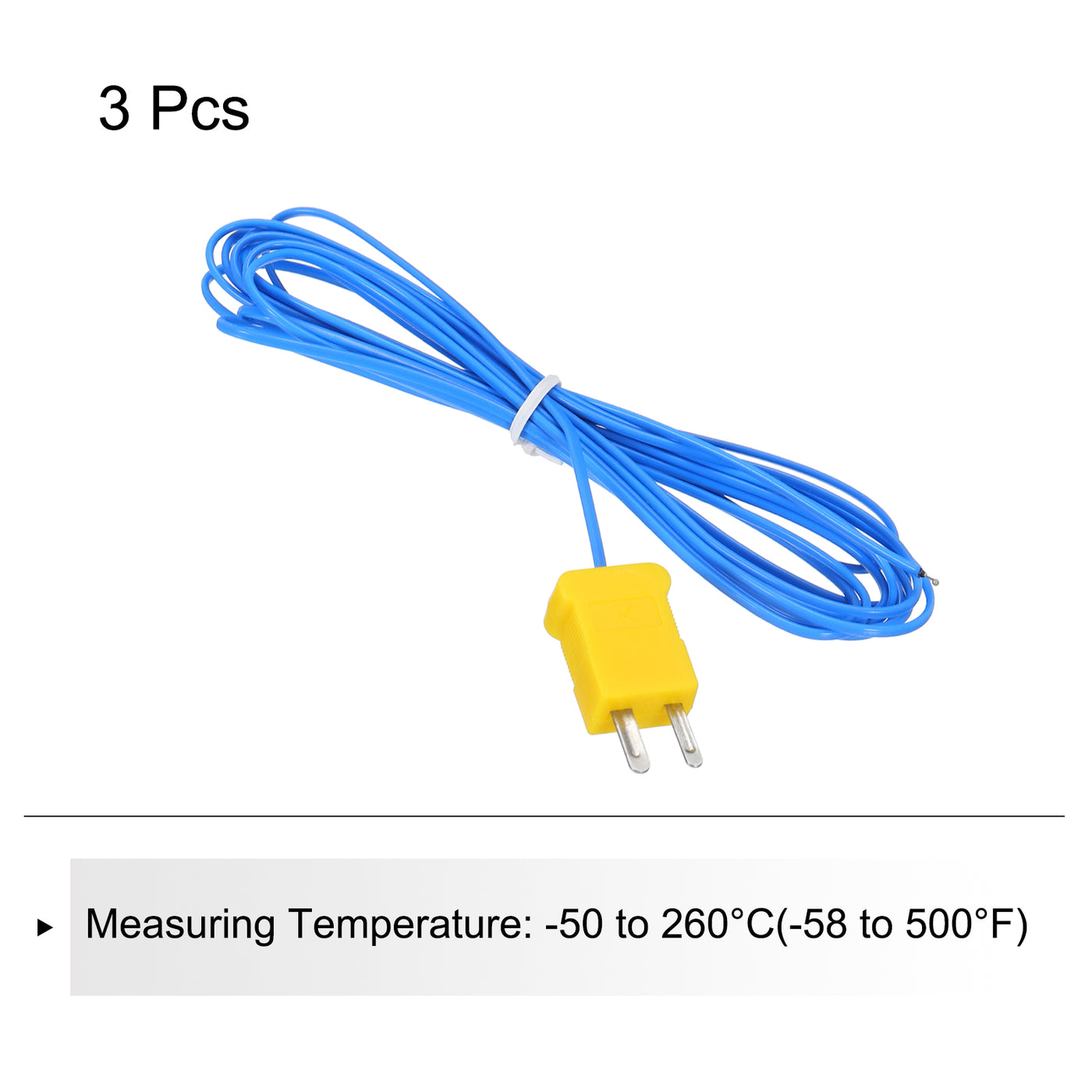 Harfington 3pcs K Type Thermocouple Mini Connector Temperature Sensor Probes PTFE 10ft -50 to 260°C(-58 to 500°F), Blue