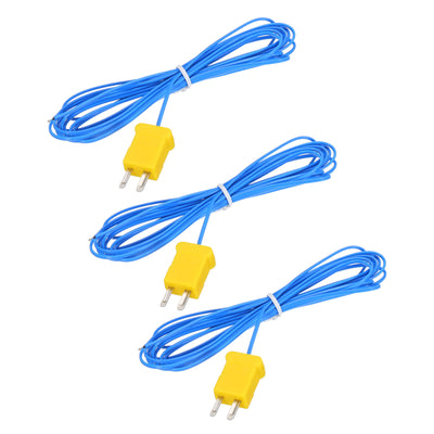 Harfington 3pcs K Type Thermocouple Mini Connector Temperature Sensor Probes PTFE 10ft -50 to 260°C(-58 to 500°F), Blue