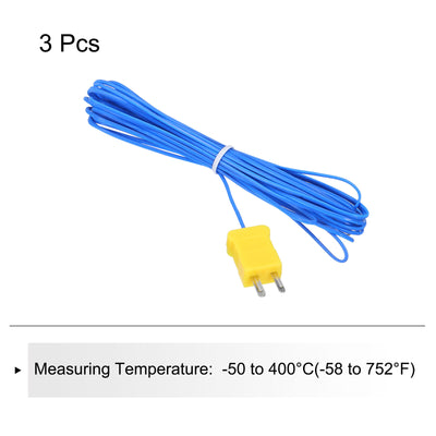 Harfington 3pcs K Type Thermocouple Mini Connector Temperature Sensor Probes PTFE 16ft -50 to 260°C(-58 to 500°F), Blue