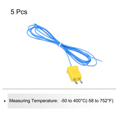 Harfington 5pcs K Type Thermocouple Mini Connector Temperature Sensor Probes PTFE 5ft -50 to 260°C(-58 to 500°F), Blue