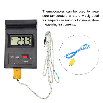 Harfington 5pcs K Type Thermocouple Mini Connector Temperature Sensor Probes PTFE 5ft -50 to 260°C(-58 to 500°F), Blue