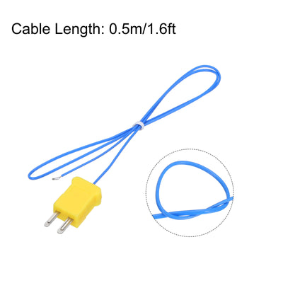 Harfington 5pcs K Type Thermocouple Mini Connector Temperature Sensor Probes PTFE 1.6ft -50 to 260°C(-58 to 500°F), Blue