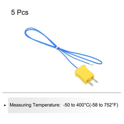 Harfington 5pcs K Type Thermocouple Mini Connector Temperature Sensor Probes PTFE 1.6ft -50 to 260°C(-58 to 500°F), Blue