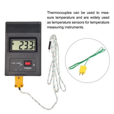 Harfington 2pcs K Type Thermocouple Mini Connector Temperature Sensor Probes PTFE 3.3ft -50 to 260°C(-58 to 500°F), Green