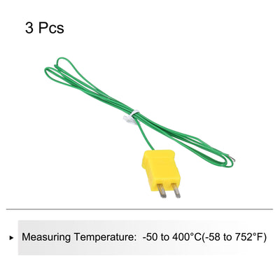 Harfington 3pcs K Type Thermocouple Mini Connector Temperature Sensor Probes PTFE 3.3ft -50 to 260°C(-58 to 500°F), Green