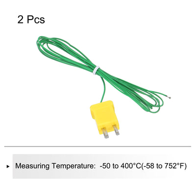 Harfington 2pcs K Type Thermocouple Mini Connector Temperature Sensor Probes PTFE 6.6ft -50 to 260°C(-58 to 500°F), Green