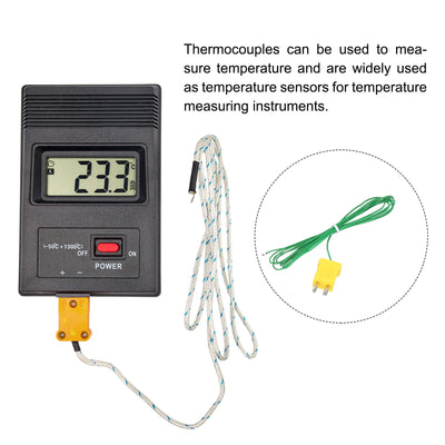 Harfington 2pcs K Type Thermocouple Mini Connector Temperature Sensor Probes PTFE 6.6ft -50 to 260°C(-58 to 500°F), Green