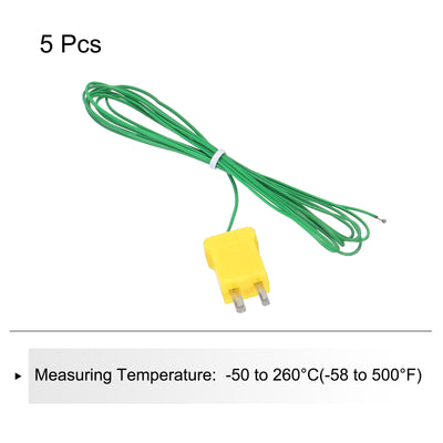 Harfington 5pcs K Type Thermocouple Mini Connector Temperature Sensor Probes PTFE 6.6ft -50 to 260°C(-58 to 500°F), Green