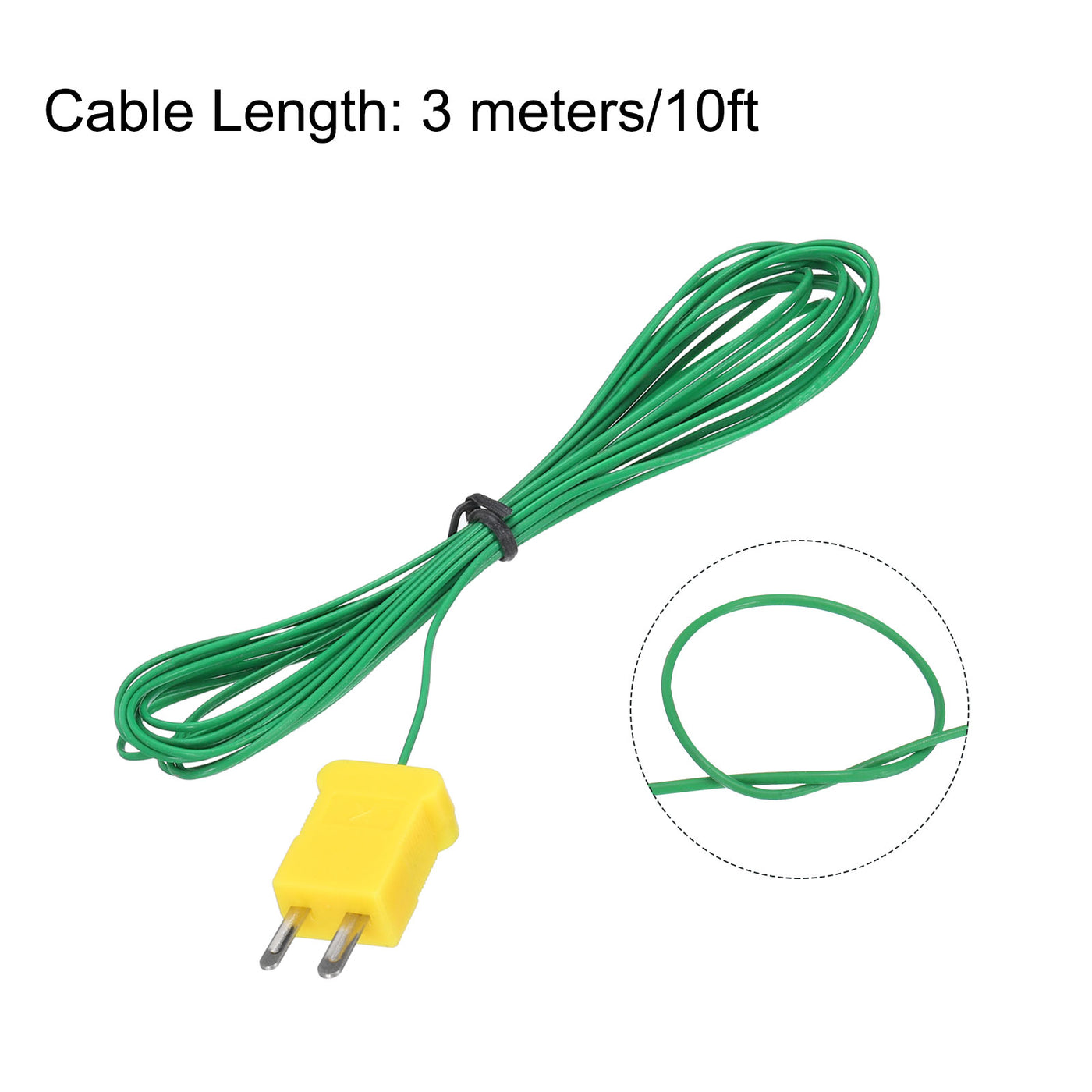 Harfington 2pcs K Type Thermocouple Mini Connector Temperature Sensor Probes PTFE 10ft -50 to 260°C(-58 to 500°F), Green