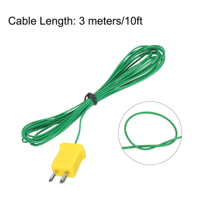 Harfington 2pcs K Type Thermocouple Mini Connector Temperature Sensor Probes PTFE 10ft -50 to 260°C(-58 to 500°F), Green