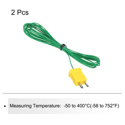 Harfington 2pcs K Type Thermocouple Mini Connector Temperature Sensor Probes PTFE 10ft -50 to 260°C(-58 to 500°F), Green