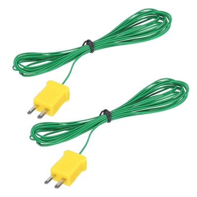 Harfington 2pcs K Type Thermocouple Mini Connector Temperature Sensor Probes PTFE 10ft -50 to 260°C(-58 to 500°F), Green