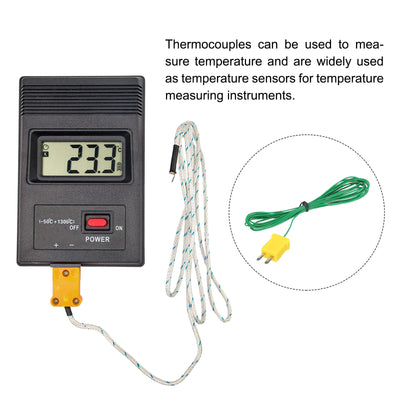 Harfington 3pcs K Type Thermocouple Mini Connector Temperature Sensor Probes PTFE 10ft -50 to 260°C(-58 to 500°F), Green