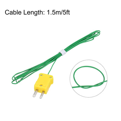 Harfington 5pcs K Type Thermocouple Mini Connector Temperature Sensor Probes PTFE 5ft -50 to 260°C(-58 to 500°F), Green