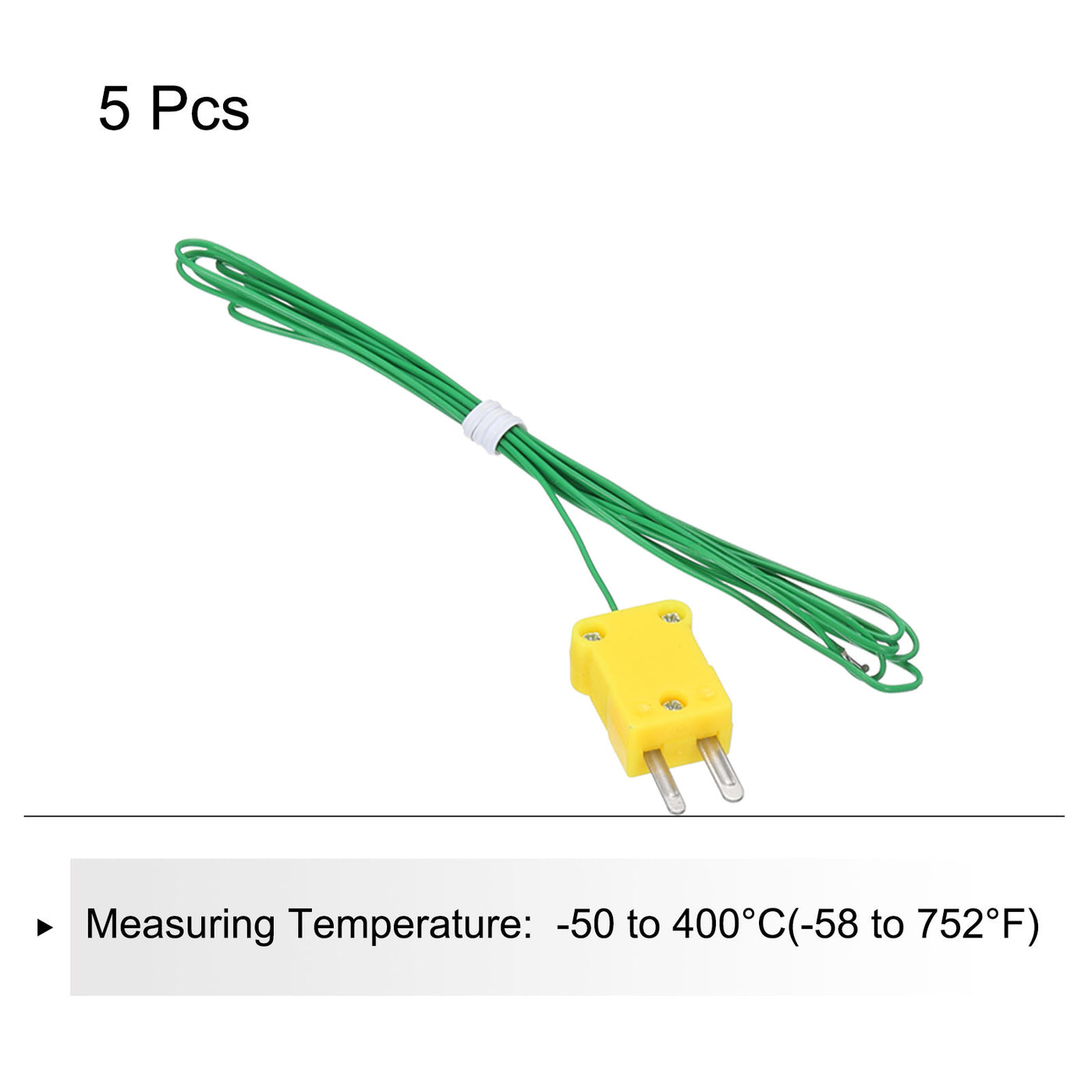 Harfington 5pcs K Type Thermocouple Mini Connector Temperature Sensor Probes PTFE 5ft -50 to 260°C(-58 to 500°F), Green