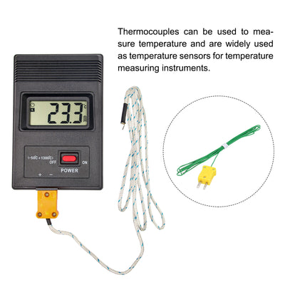 Harfington 5pcs K Type Thermocouple Mini Connector Temperature Sensor Probes PTFE 5ft -50 to 260°C(-58 to 500°F), Green