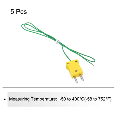 Harfington 5pcs K Type Thermocouple Mini Connector Temperature Sensor Probes PTFE 1.6ft -50 to 260°C(-58 to 500°F), Green