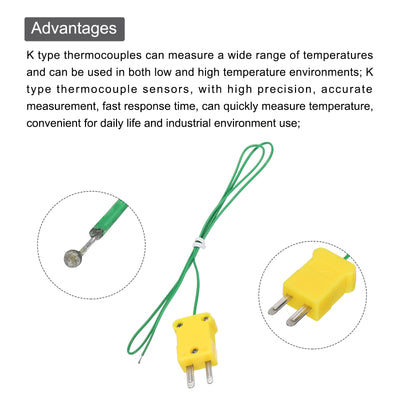 Harfington 5pcs K Type Thermocouple Mini Connector Temperature Sensor Probes PTFE 1.6ft -50 to 260°C(-58 to 500°F), Green