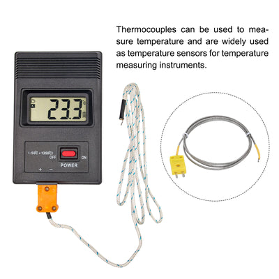 Harfington 2pcs K Type Thermocouple Mini Connector Temperature Sensor Probes Metal Shielded Wire 3.3ft -50 to 400°C(-58 to 752°F)