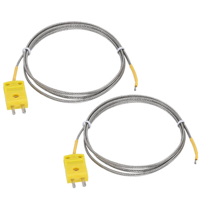 Harfington 2pcs K Type Thermocouple Mini Connector Temperature Sensor Probes Metal Shielded Wire 3.3ft -50 to 400°C(-58 to 752°F)