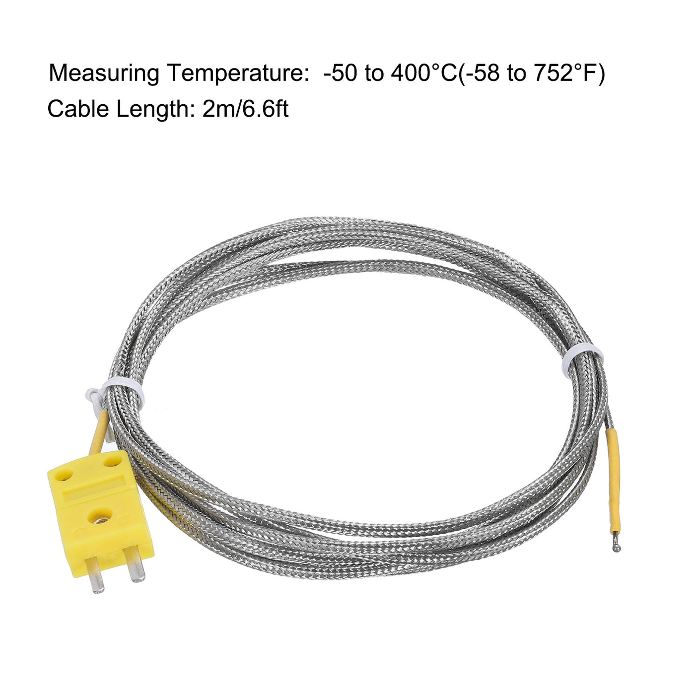 Harfington K Type Thermocouple Mini Connector Temperature Sensor Probes Metal Shielded Wire 6.6ft -50 to 400°C(-58 to 752°F)