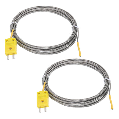 Harfington 2pcs K Type Thermocouple Mini Connector Temperature Sensor Probes Metal Shielded Wire 10ft -50 to 400°C(-58 to 752°F)