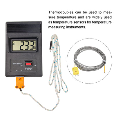 Harfington 2pcs K Type Thermocouple Mini Connector Temperature Sensor Probes Metal Shielded Wire 13ft -50 to 400°C(-58 to 752°F)