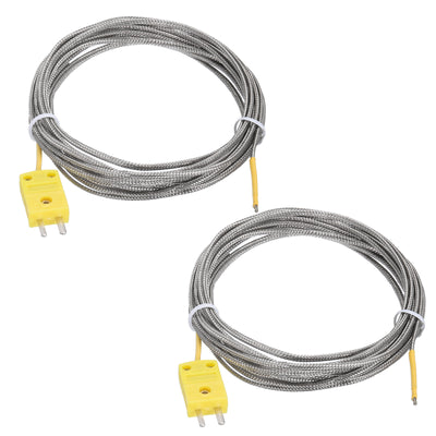 Harfington 2pcs K Type Thermocouple Mini Connector Temperature Sensor Probes Metal Shielded Wire 13ft -50 to 400°C(-58 to 752°F)