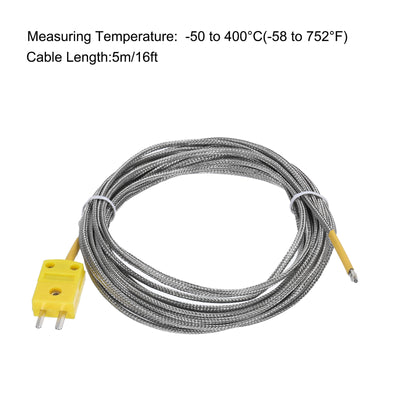 Harfington K Typ Thermoelement Mini Steckverbinder Temperaturfühler Sonden Metall Abgeschirmt Draht 16ft -50 bis 400°C(-58 bis 752°F)