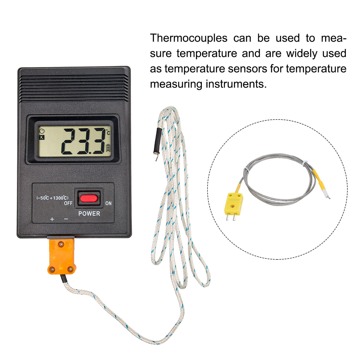 Harfington 2pcs K Type Thermocouple Mini Connector Temperature Sensor Probes Metal Shielded Wire 3.3ft -50 to 800°C(-58 to 1472°F)