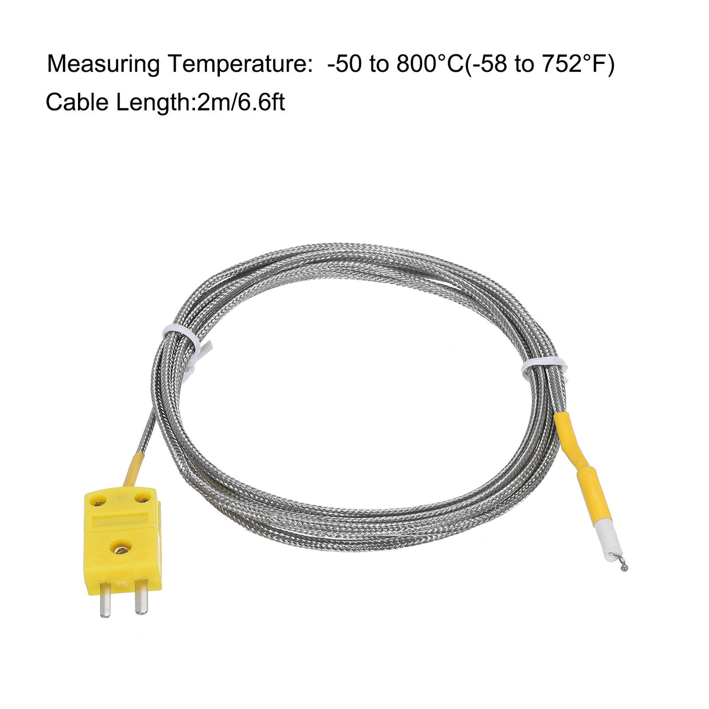 Harfington K Type Thermocouple Mini Connector Temperature Sensor Probes Metal Shielded Wire 6.6ft -50 to 800°C(-58 to 1472°F)