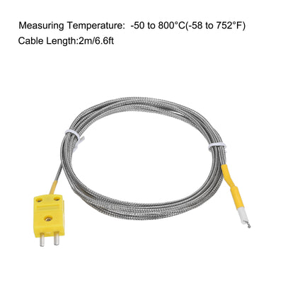 Harfington K Type Thermocouple Mini Connector Temperature Sensor Probes Metal Shielded Wire 6.6ft -50 to 800°C(-58 to 1472°F)