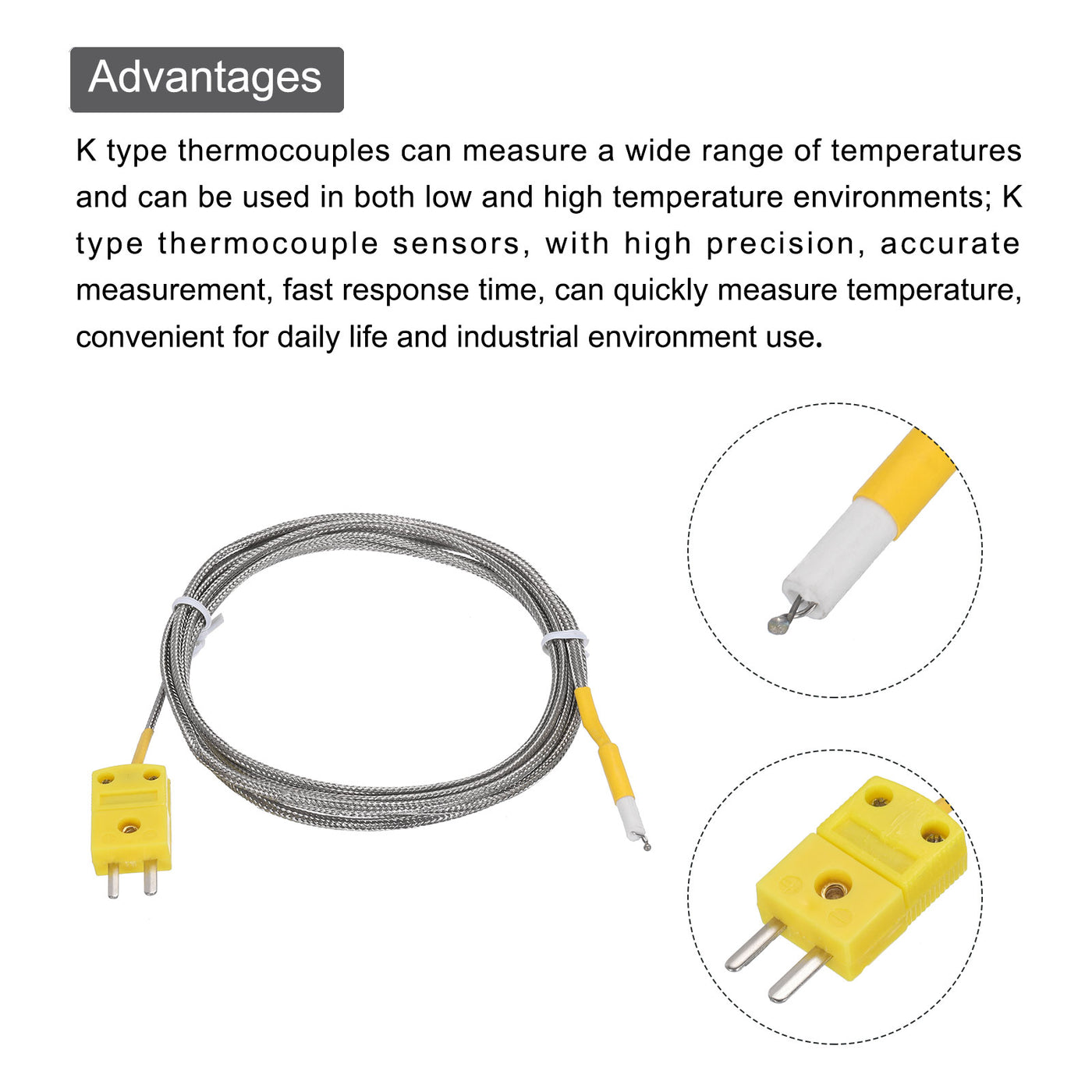 Harfington K Type Thermocouple Mini Connector Temperature Sensor Probes Metal Shielded Wire 6.6ft -50 to 800°C(-58 to 1472°F)