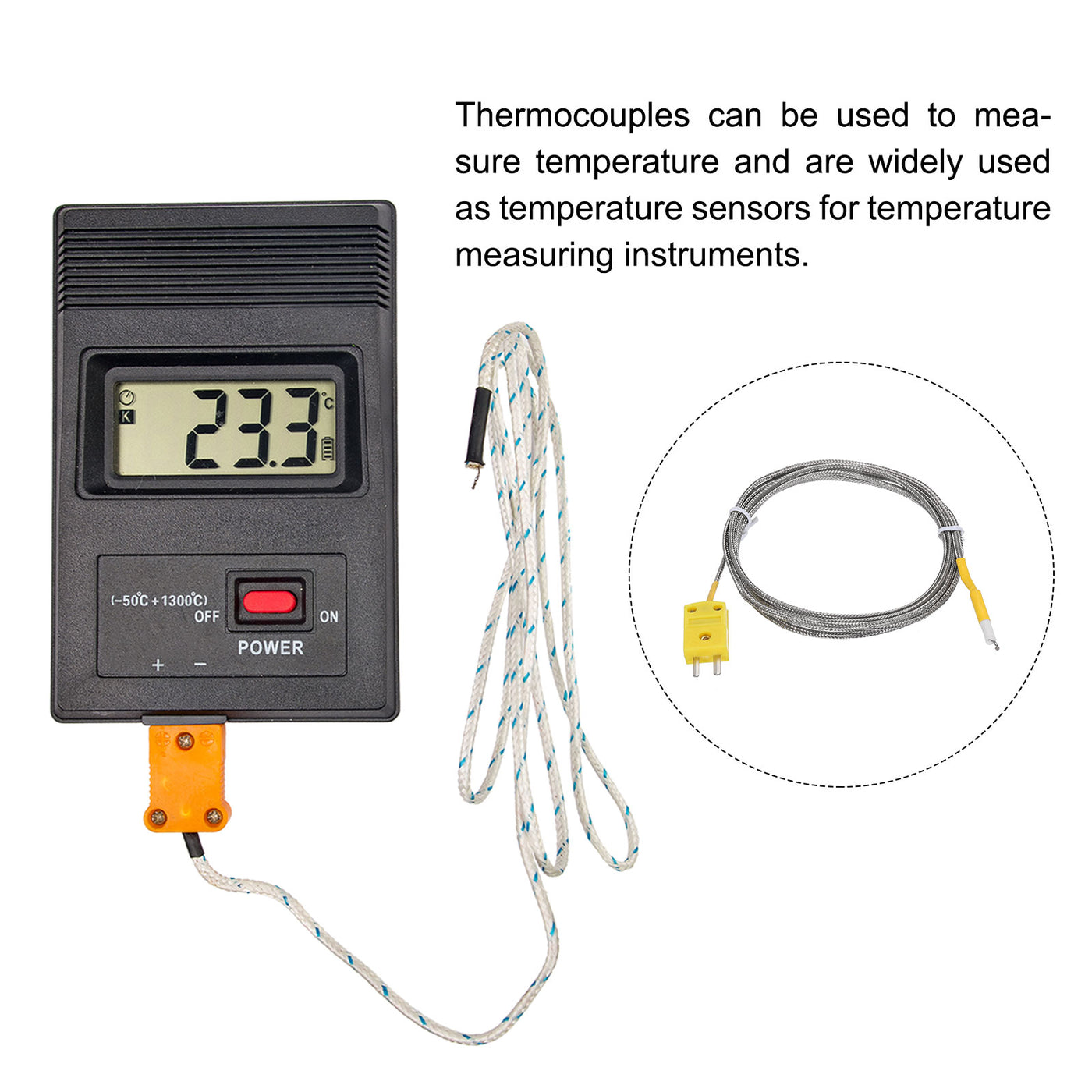 Harfington K Type Thermocouple Mini Connector Temperature Sensor Probes Metal Shielded Wire 6.6ft -50 to 800°C(-58 to 1472°F)