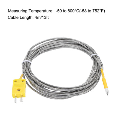 Harfington K Type Thermocouple Mini Connector Temperature Sensor Probes Metal Shielded Wire 13ft -50 to 800°C(-58 to 1472°F)