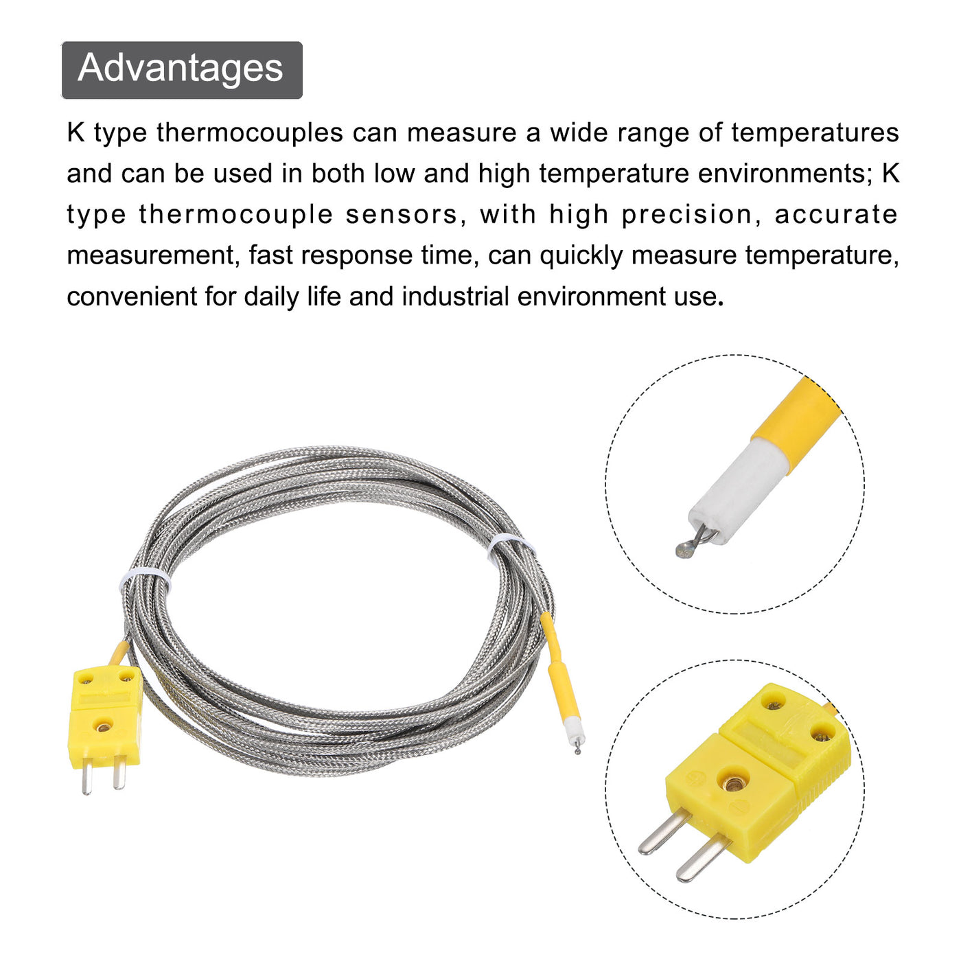 Harfington K Type Thermocouple Mini Connector Temperature Sensor Probes Metal Shielded Wire 13ft -50 to 800°C(-58 to 1472°F)