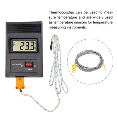 Harfington K Type Thermocouple Mini Connector Temperature Sensor Probes Metal Shielded Wire 13ft -50 to 800°C(-58 to 1472°F)