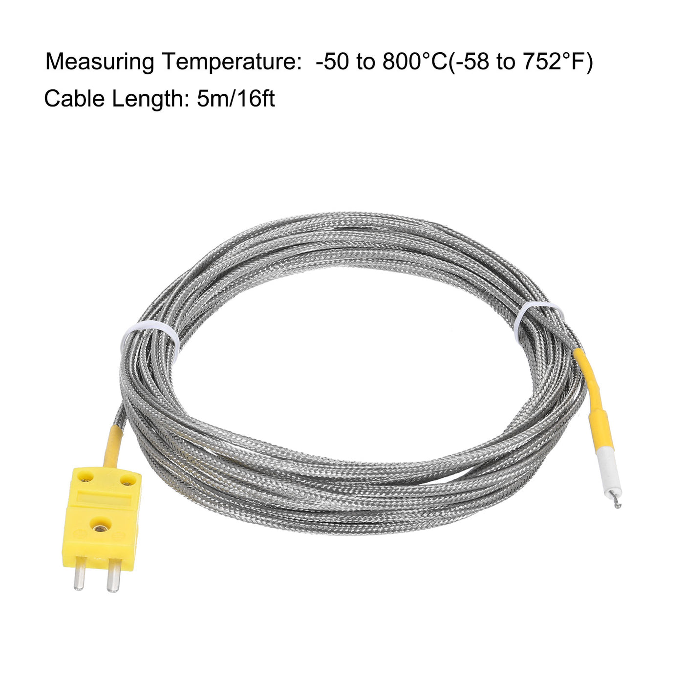 Harfington K Typ Thermoelement Mini Steckverbinder Temperaturfühler Sonden Metall Abgeschirmt Draht 16ft -50 bis 800°C(-58 bis 1472°F)