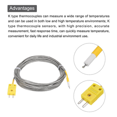 Harfington K Typ Thermoelement Mini Steckverbinder Temperaturfühler Sonden Metall Abgeschirmt Draht 16ft -50 bis 800°C(-58 bis 1472°F)