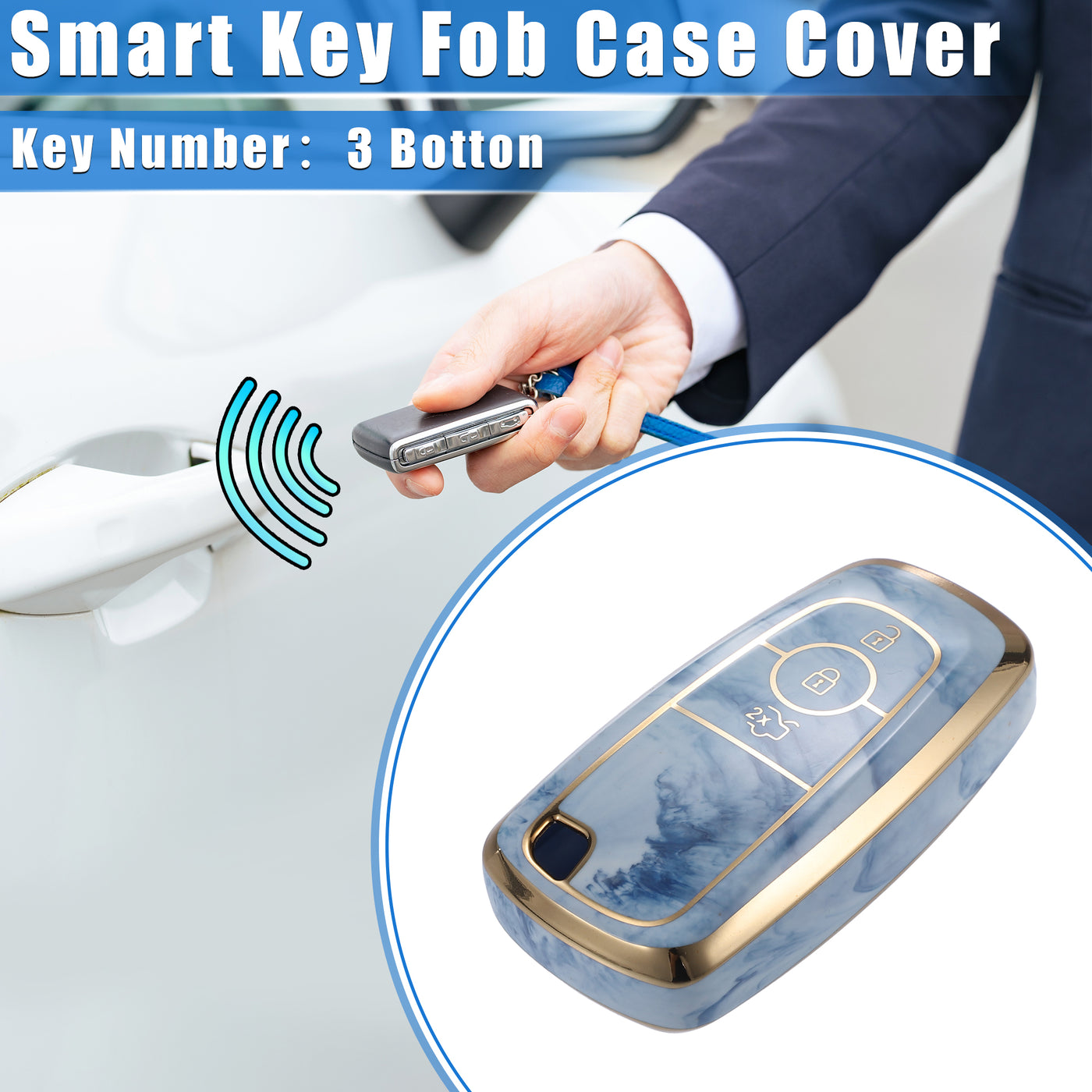 VekAuto Key Fob Cover Case Compatible for Ford Explorer Ecosport, Soft TPU 3 Button Blue Remote Keyless Smart Key Fob Case Protection Shell