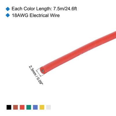 Harfington 18 Gauge Silicone Wire 18AWG Electrical Wire Stranded Wire Flexible Tinned Copper Wire High Temp Hookup Wire Spool 7 Color 7.5m/24.6ft 7pcs