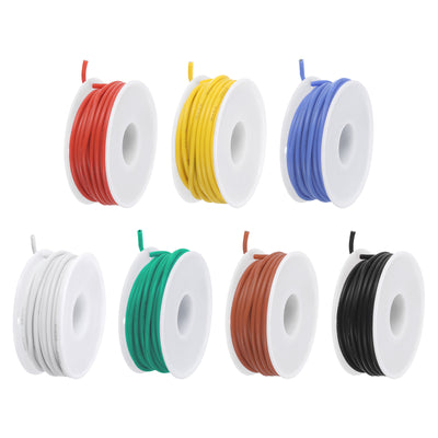 Harfington 18 Gauge Silicone Wire 18AWG Electrical Wire Stranded Wire Flexible Tinned Copper Wire High Temp Hookup Wire Spool 7 Color 7.5m/24.6ft 7pcs