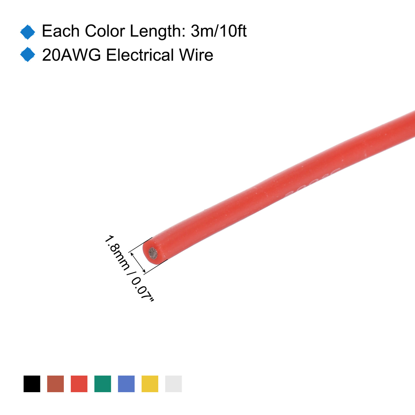 Harfington 20 Gauge Silicone Wire 20AWG Electrical Wire Stranded Wire Flexible Tinned Copper Wire High Temp Hookup Wire 7 Color 3.0m/10ft 7pcs