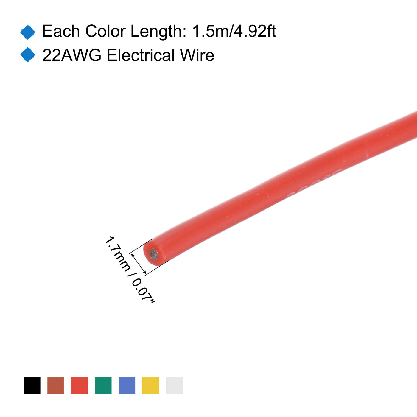 Harfington 22 Gauge Silicone Wire 22AWG Electrical Wire Stranded Wire Flexible Tinned Copper Wire High Temp Hookup Wire 7 Color 1.5m/4.92ft 7pcs