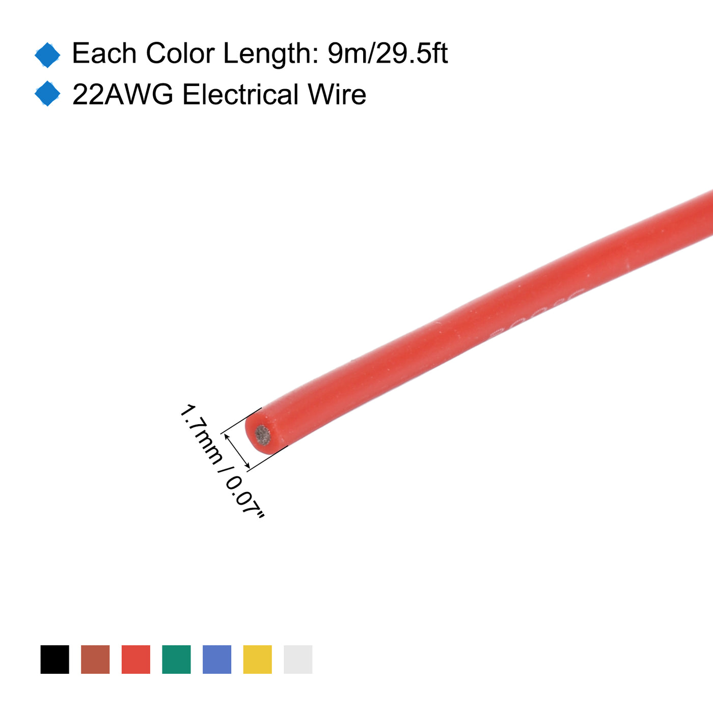 Harfington 22 Gauge Silicone Wire 22AWG Electrical Wire Stranded Wire Flexible Tinned Copper Wire High Temp Hookup Wire Spool 7 Color 9m/29.5ft 7pcs