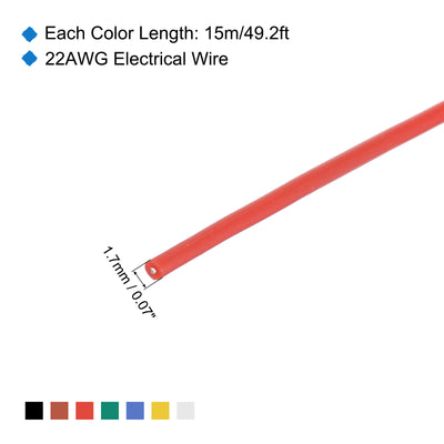 Harfington 22 Gauge Silicone Wire 22AWG Electrical Wire Stranded Wire Flexible Tinned Copper Wire High Temp Hookup Wire Spool 7 Color 15m/49.2ft 7pcs