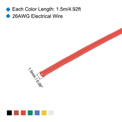 Harfington 26 Gauge Silicone Wire 26AWG Electrical Wire Stranded Wire Flexible Tinned Copper Wire High Temp Hookup Wire 7 Color 1.5m/4.92ft 7pcs