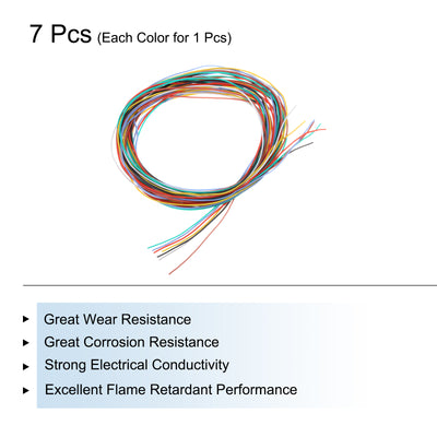 Harfington 26 Gauge Silicone Wire 26AWG Electrical Wire Stranded Wire Flexible Tinned Copper Wire High Temp Hookup Wire 7 Color 1.5m/4.92ft 7pcs