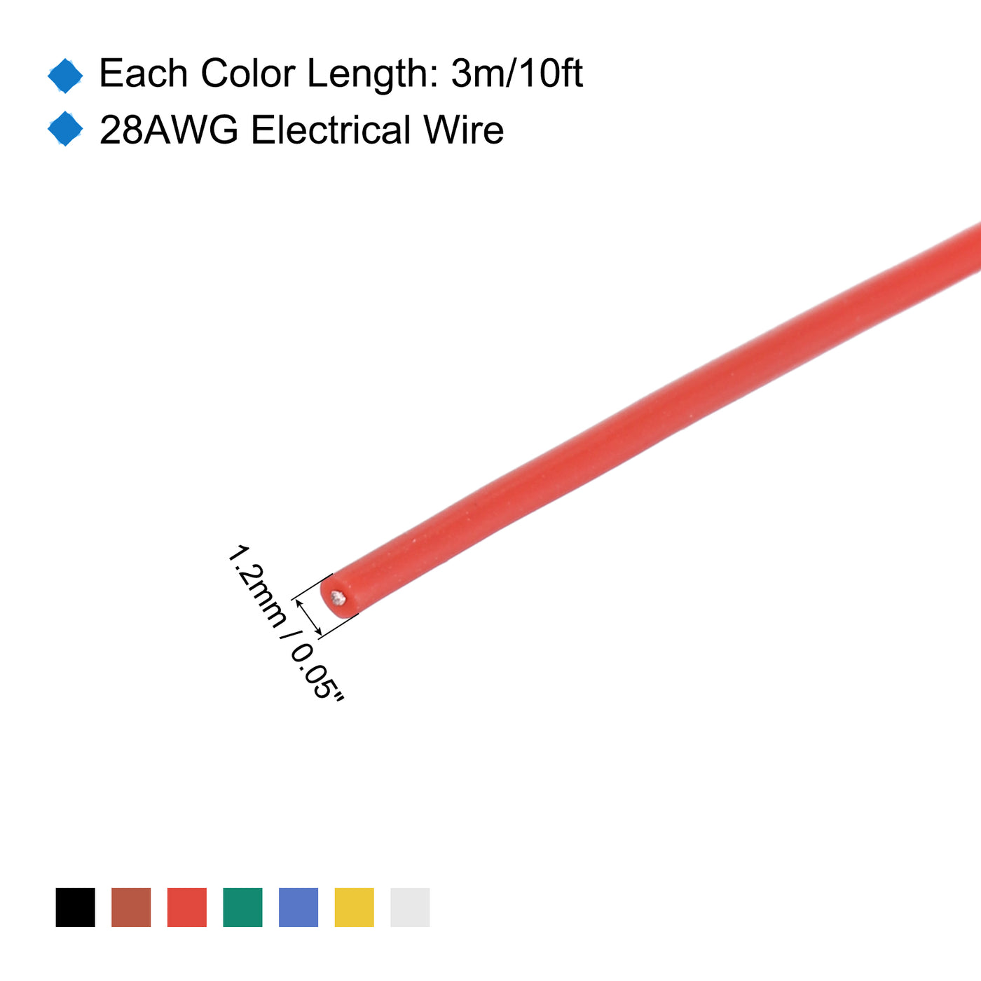 Harfington 28 Gauge Silicone Wire 28AWG Electrical Wire Stranded Wire Flexible Tinned Copper Wire High Temp Hookup Wire 7 Color 3.0m/10ft 7pcs