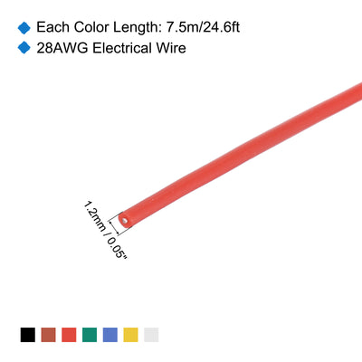 Harfington 28 Gauge Silicone Wire 28AWG Electrical Wire Stranded Wire Flexible Tinned Copper Wire High Temp Hookup Wire Spool 7 Color 7.5m/24.6ft 7pcs